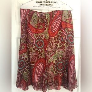 Red flowing skirt Taifun collection A- line paisley print sz. M, 26 inch long